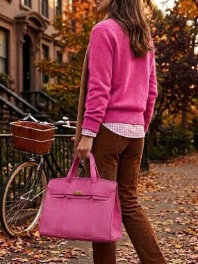 Boatkin Bag, FREE 4-Piece Styling Kit, Structured Canvas Boat Tote, Solid Pink